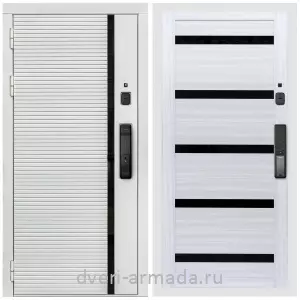 Одностворчатые входные двери, Умная входная смарт-дверь Армада Каскад WHITE МДФ 10 мм Kaadas K9 / МДФ 16 мм СБ-14 Сандал белый стекло черное