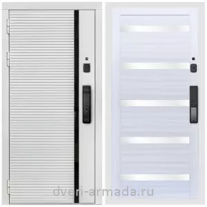 Входные двери с двумя петлями, Умная входная смарт-дверь Армада Каскад WHITE МДФ 10 мм Kaadas K9 / МДФ 16 мм СБ-14 Сандал белый стекло белое